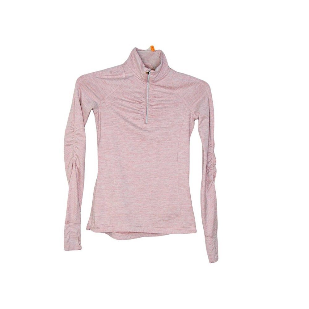 Mondetta Pullover Top Jacket Pink Heather 1/4 Zip Thumb Holes Ruching Size S/M